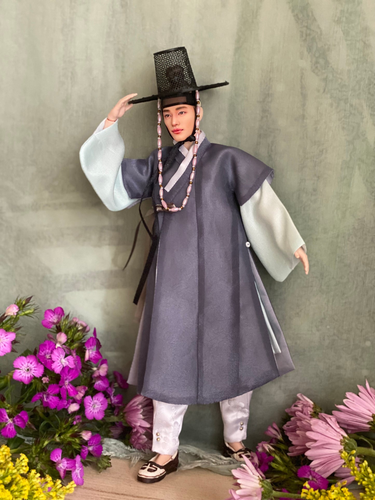 Doll Hanbok for 12" male doll - grey color outercoat