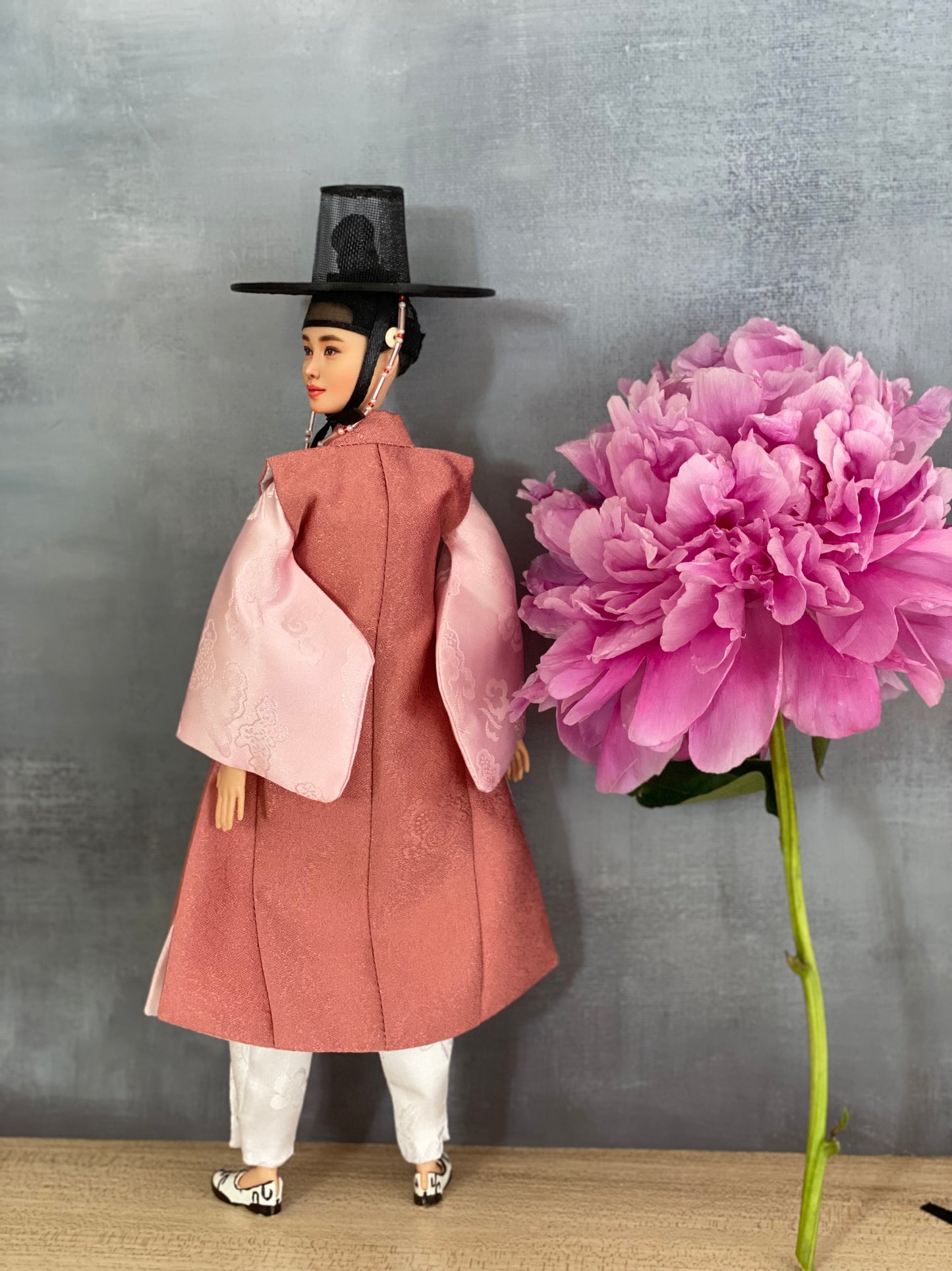 Doll Hanbok for 12" female doll - peach outercoat set