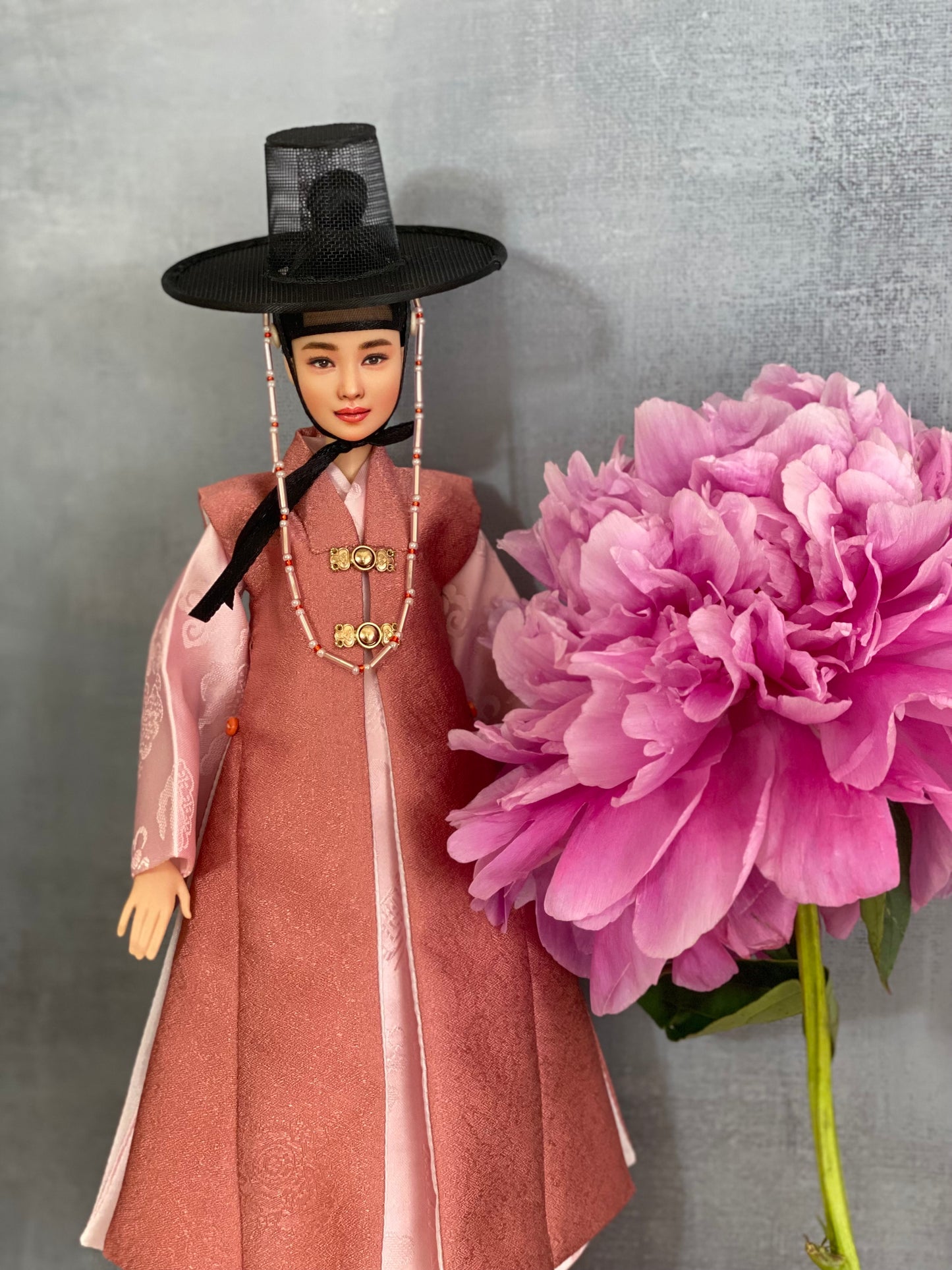 Doll Hanbok for 12" female doll - peach outercoat set