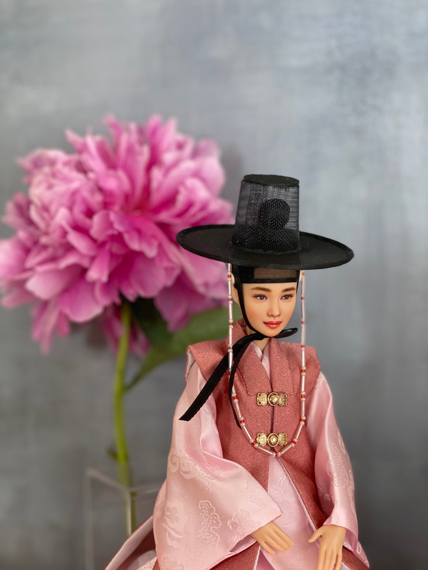 Doll Hanbok for 12" female doll - peach outercoat set