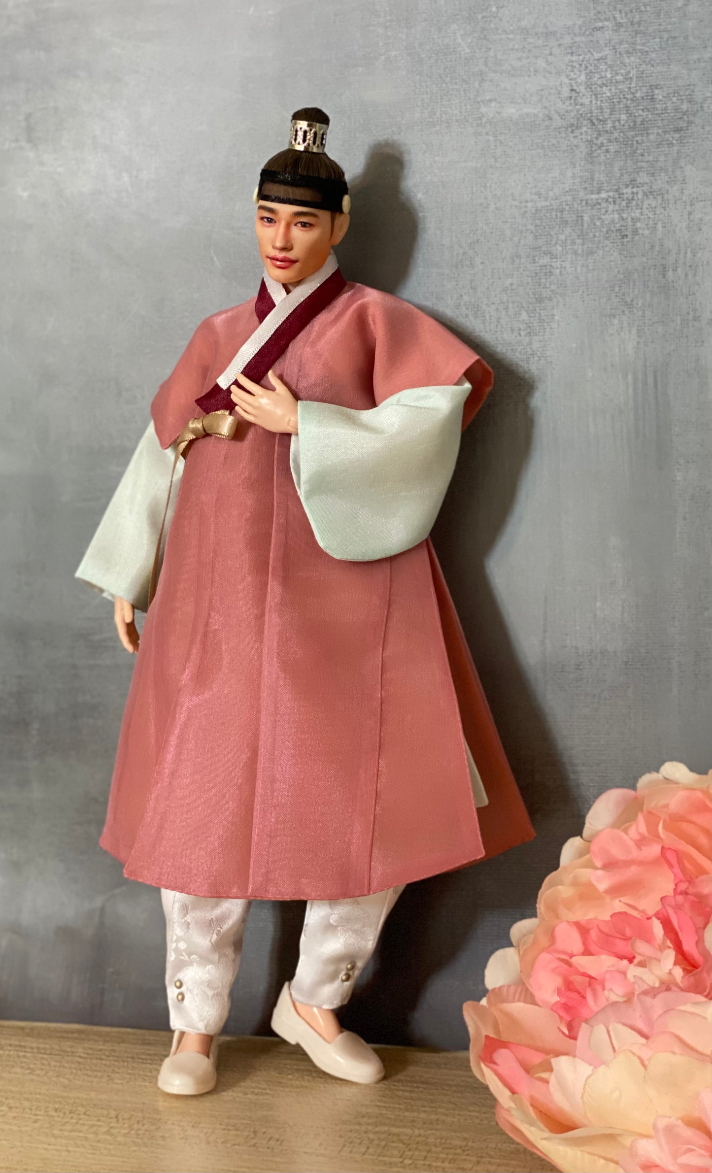 Doll Hanbok for 12" male doll - salmon color outercoat