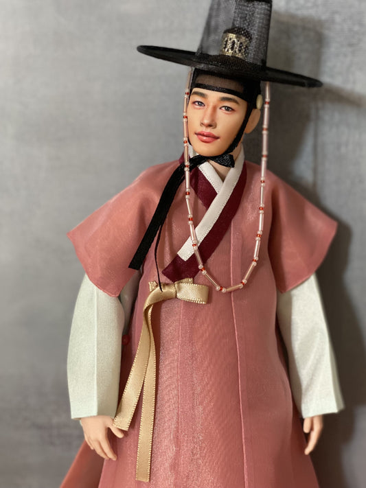 Doll Hanbok for 12" male doll - salmon color outercoat