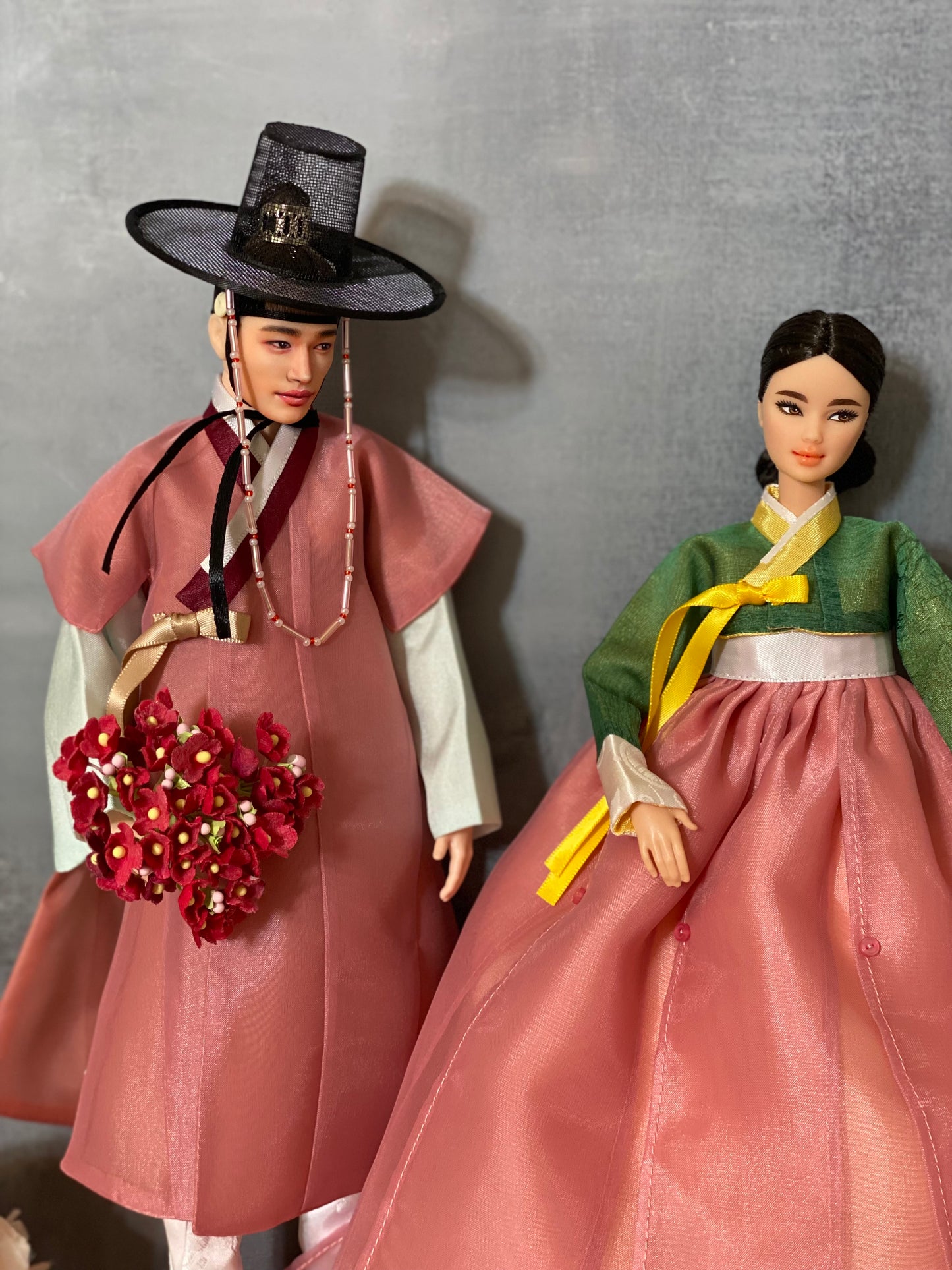 Doll Hanbok for 12" male doll - salmon color outercoat