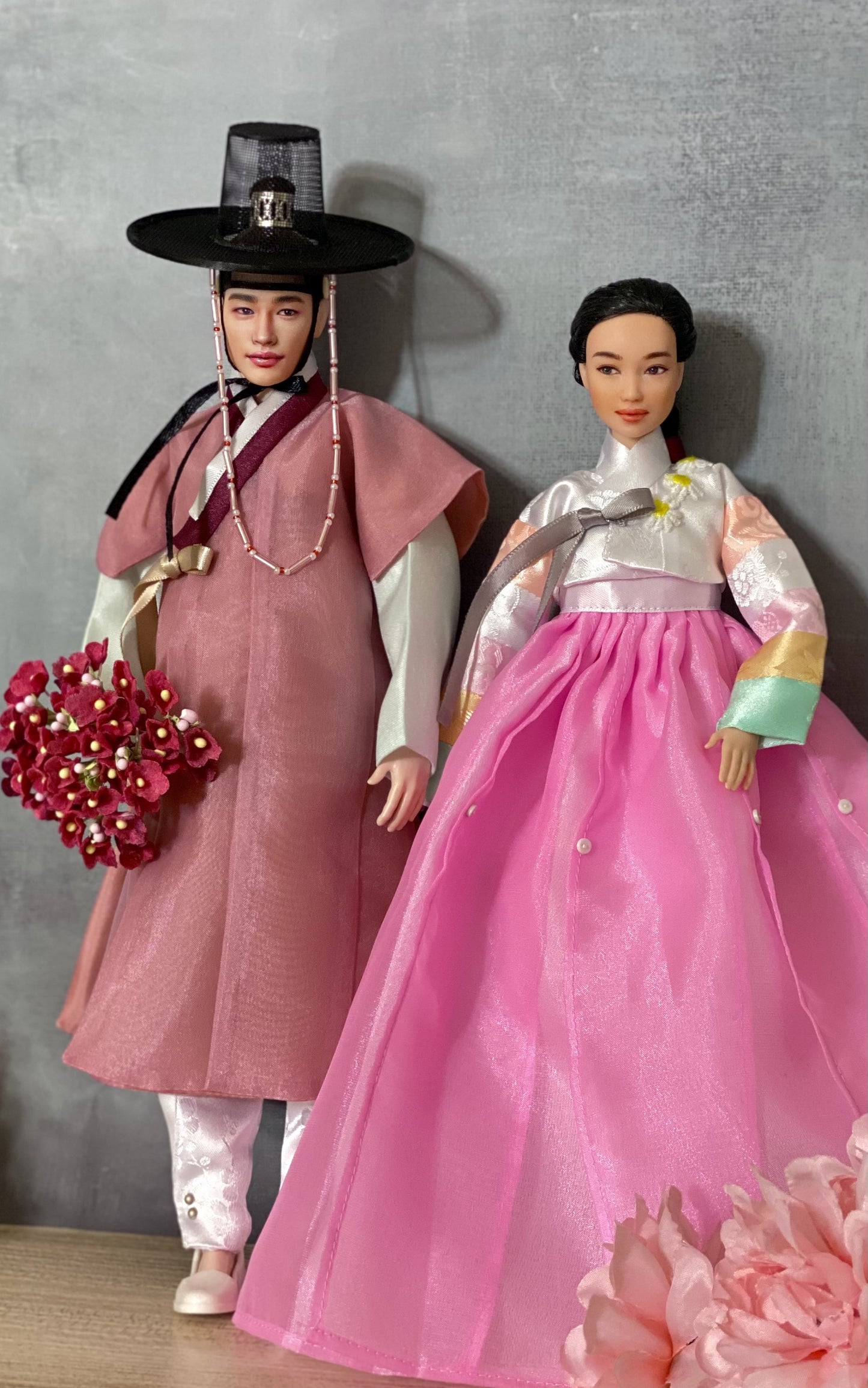 Doll Hanbok for 12" male doll - salmon color outercoat