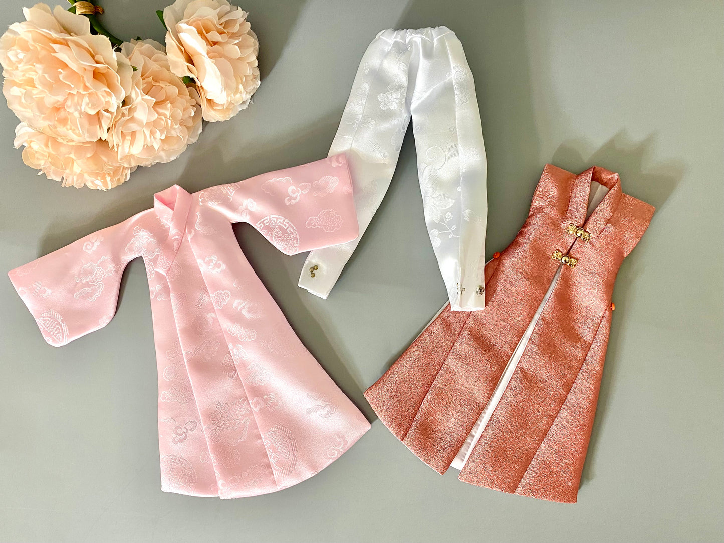 Doll Hanbok for 12" female doll - peach outercoat set