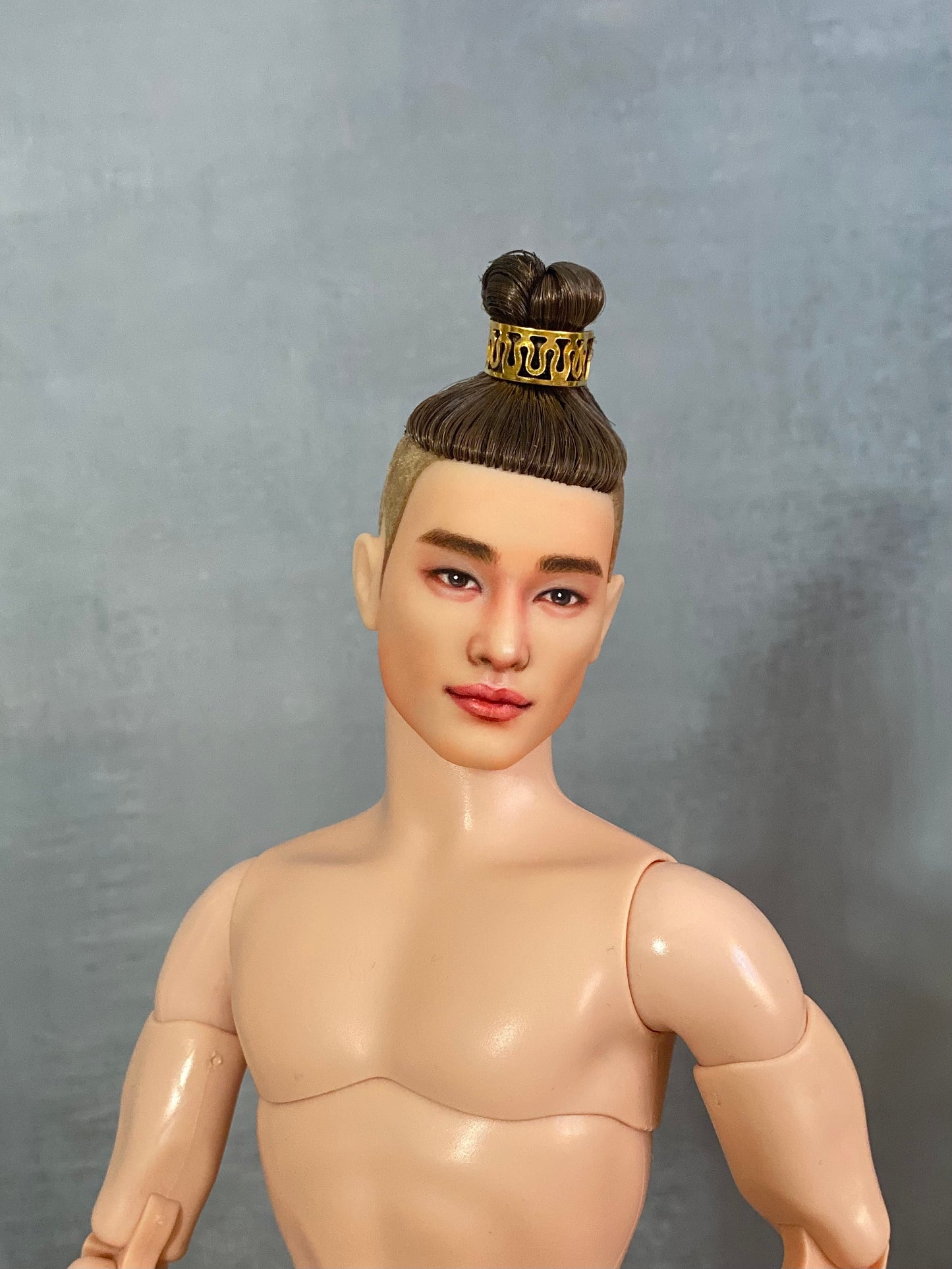 OOAK 12"(30cm) male doll face repainted w/ articulated doll body