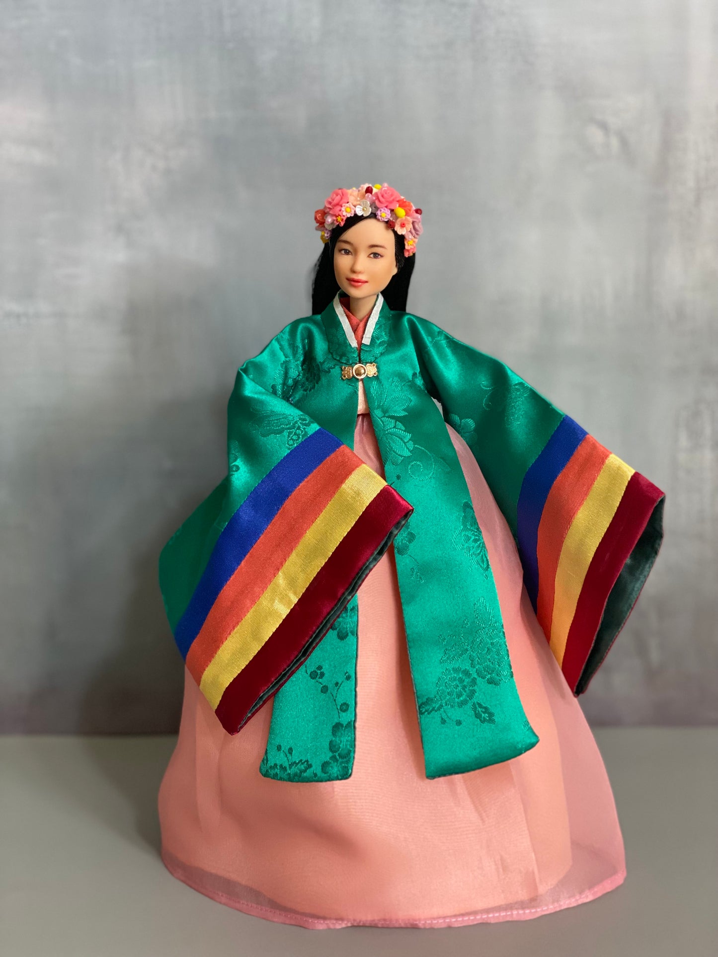 Doll Hanbok for 12"(30cm) doll - Green Wonsam(원삼, ceremonial outer) Hanbok