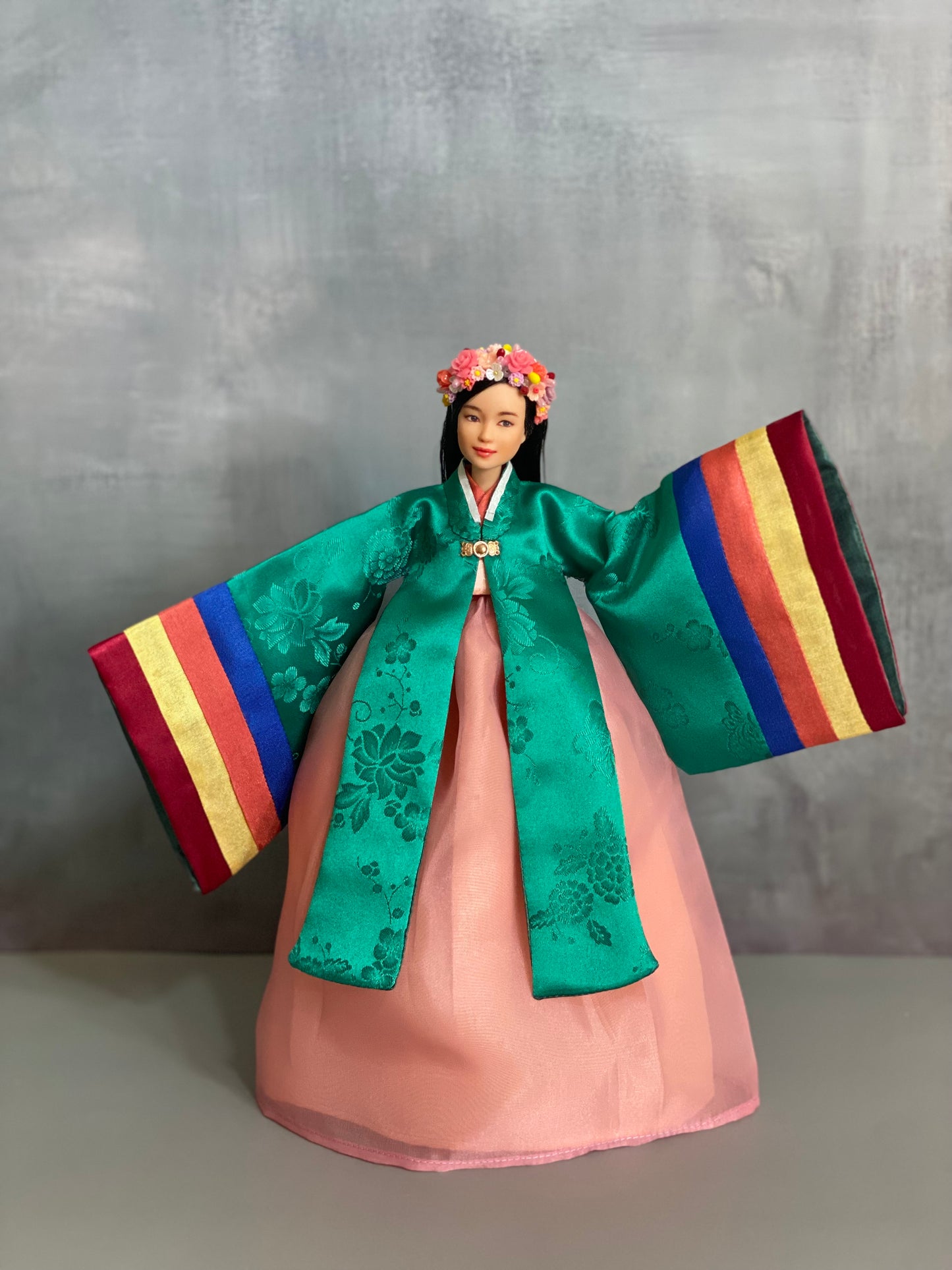 Doll Hanbok for 12"(30cm) doll - Green Wonsam(원삼, ceremonial outer) Hanbok