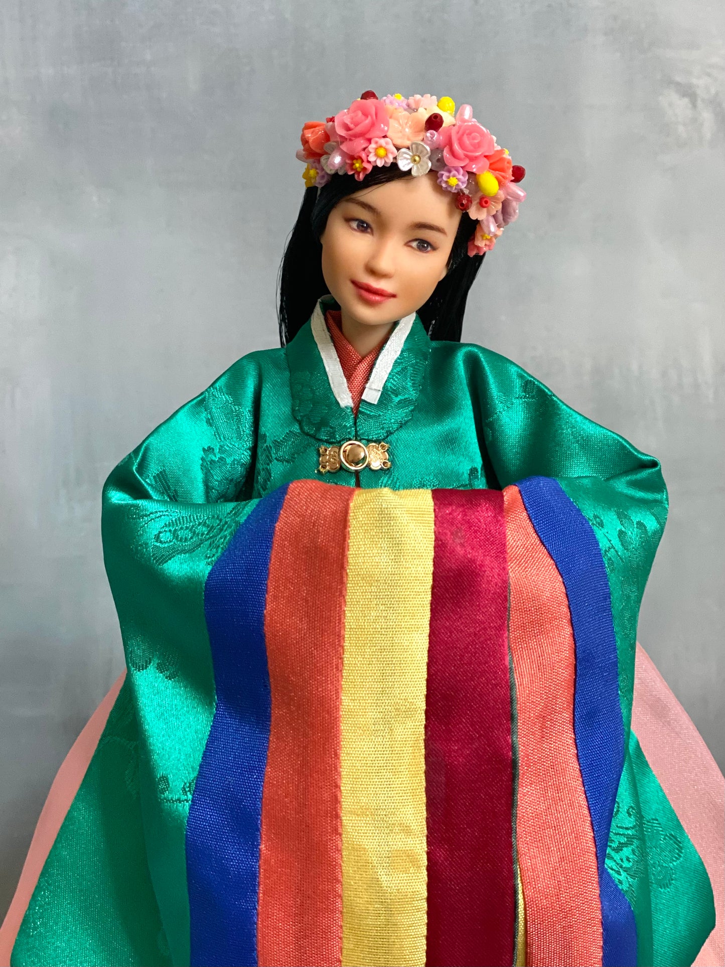 Doll Hanbok for 12"(30cm) doll - Green Wonsam(원삼, ceremonial outer) Hanbok