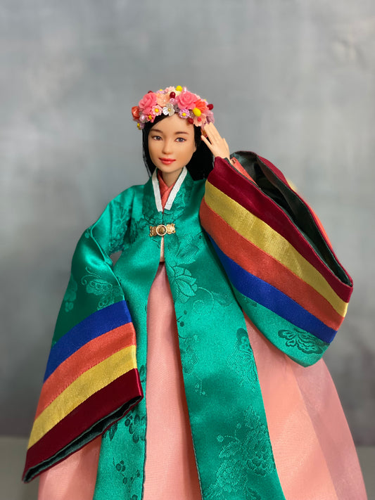 Doll Hanbok for 12"(30cm) doll - Green Wonsam(원삼, ceremonial outer) Hanbok