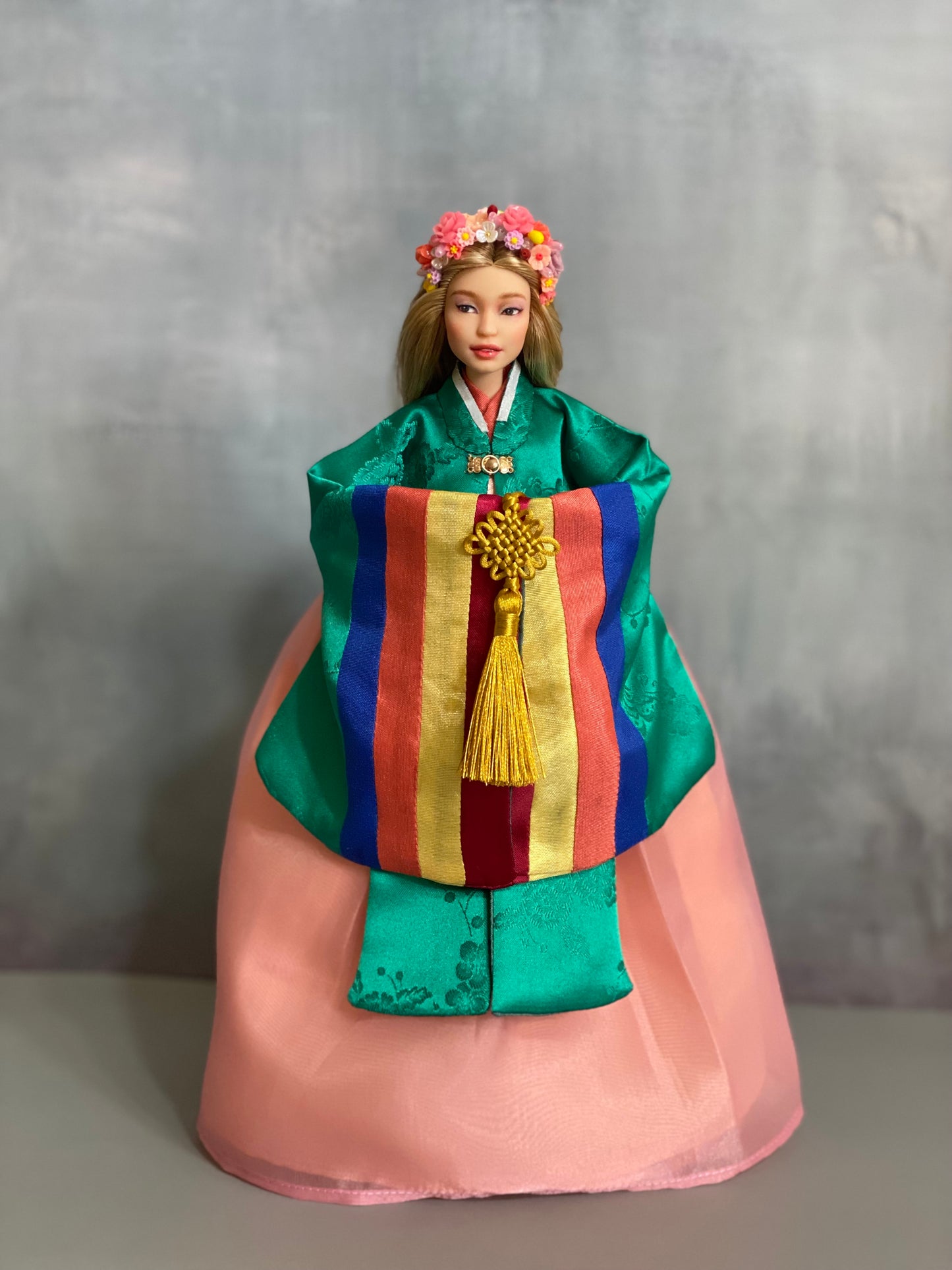 Doll Hanbok for 12"(30cm) doll - Green Wonsam(원삼, ceremonial outer) Hanbok