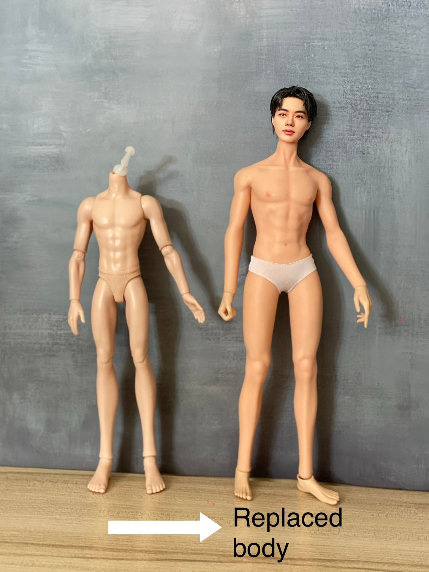 Cara de muñeca OOAK de 12" (30 cm) repintada con cuerpo de muñeca articulado