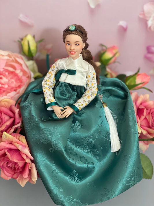 Doll Hanbok for 12"(30cm) doll - Green skirt floral Jeogori Hanbok set