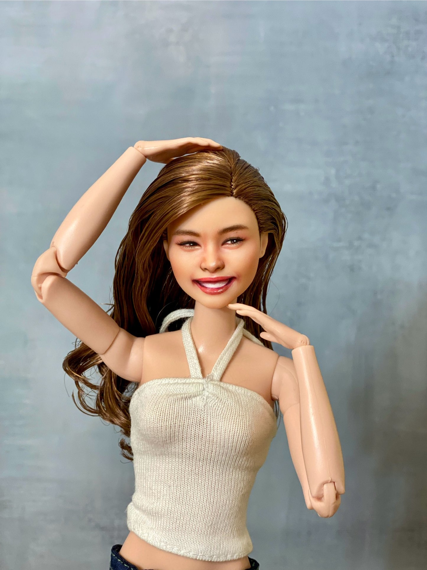 Cara de muñeca OOAK de 12" (30 cm) repintada con cuerpo de muñeca articulado