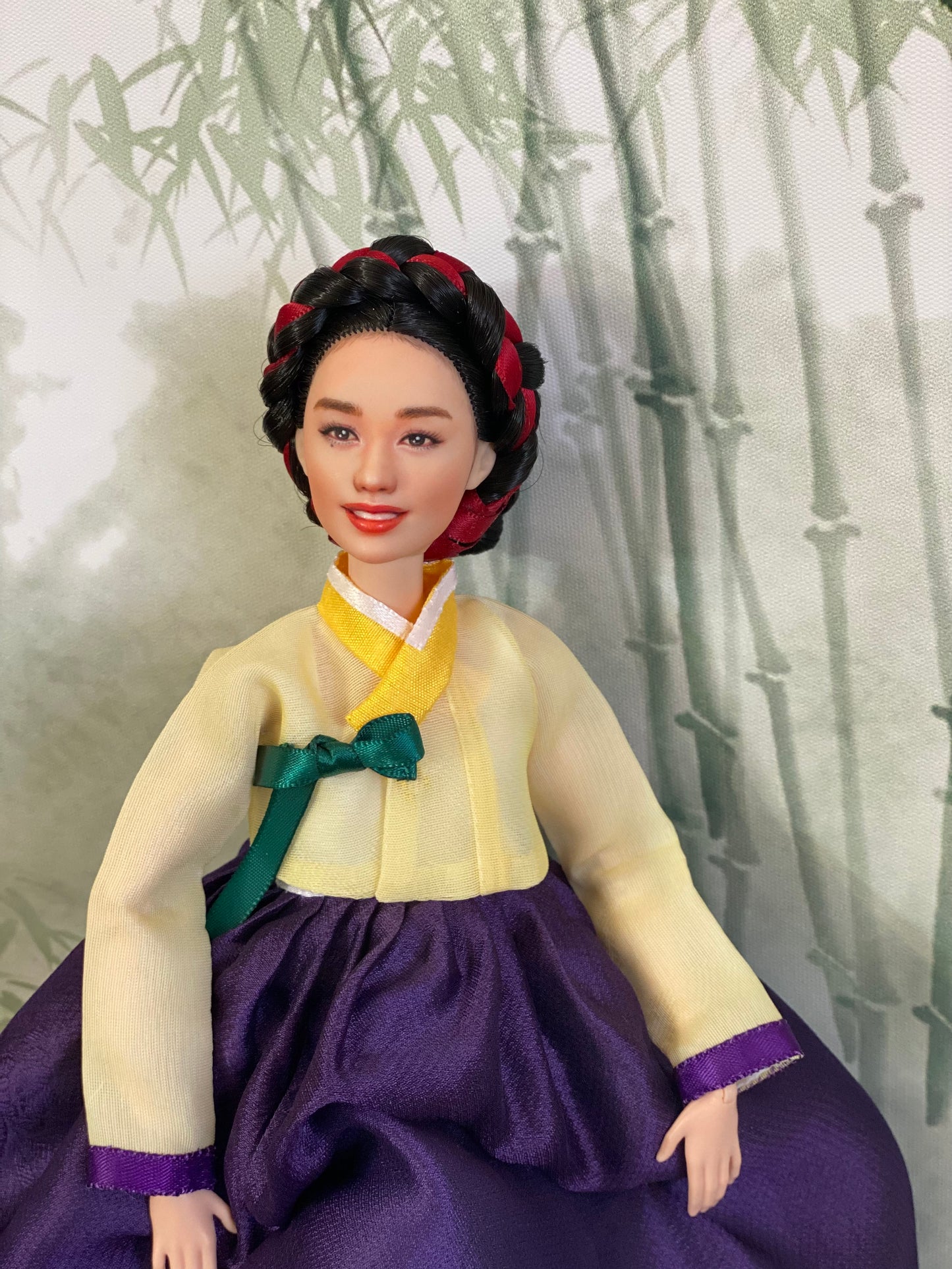 Doll Hanbok for 12"(30cm) doll - purple skirt + yellow Jeogori Hanbok set