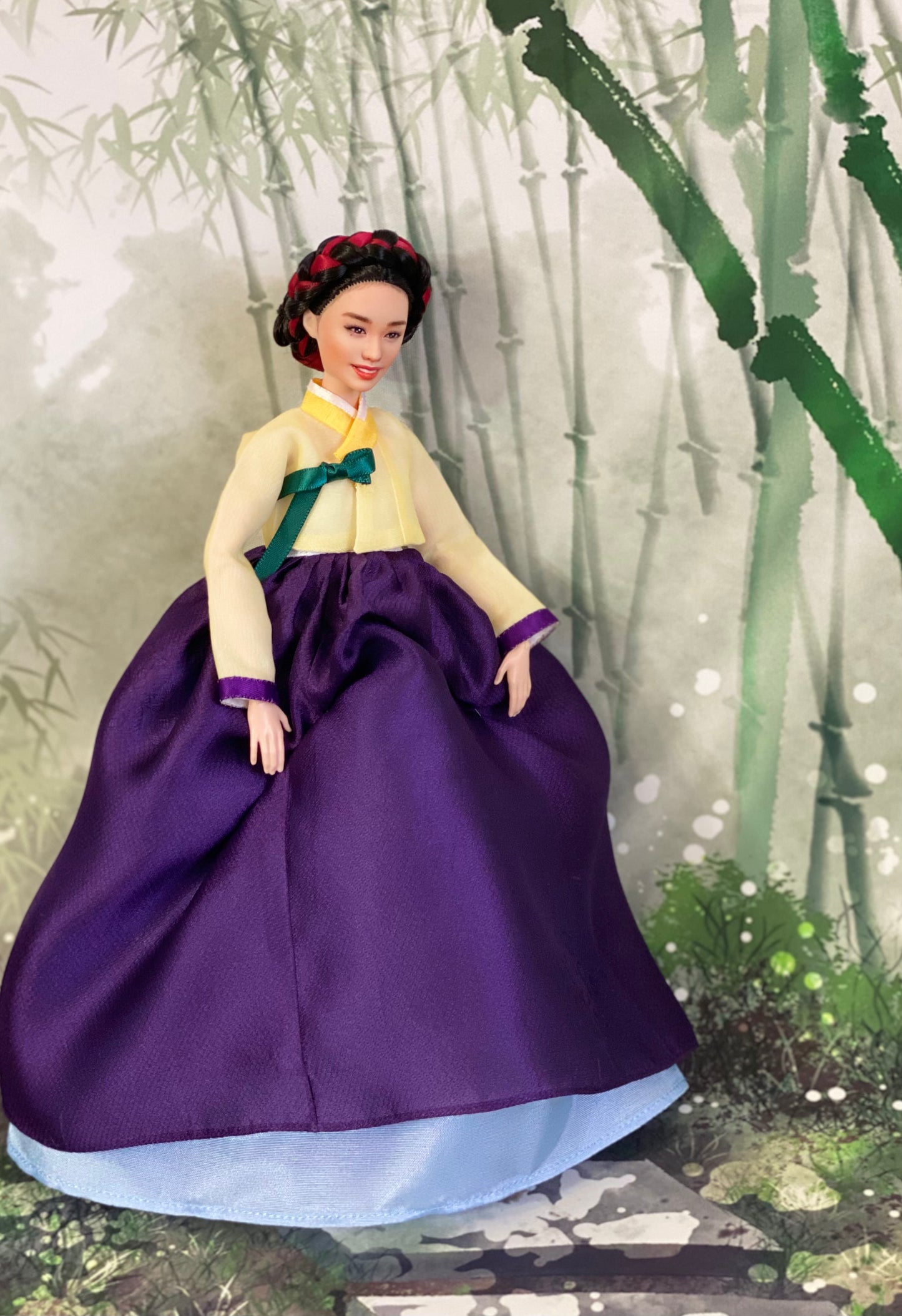 Doll Hanbok for 12"(30cm) doll - purple skirt + yellow Jeogori Hanbok set