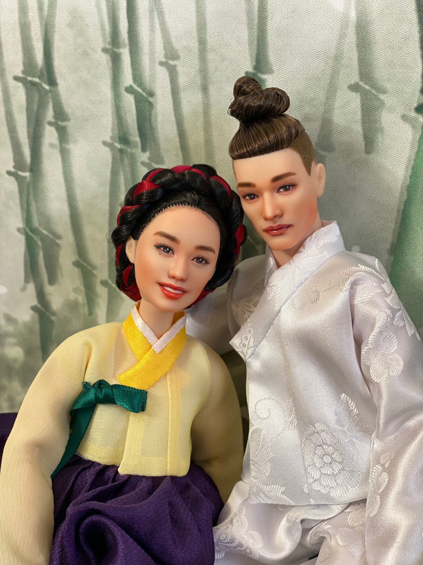 Doll Hanbok for 12"(30cm) doll - purple skirt + yellow Jeogori Hanbok set