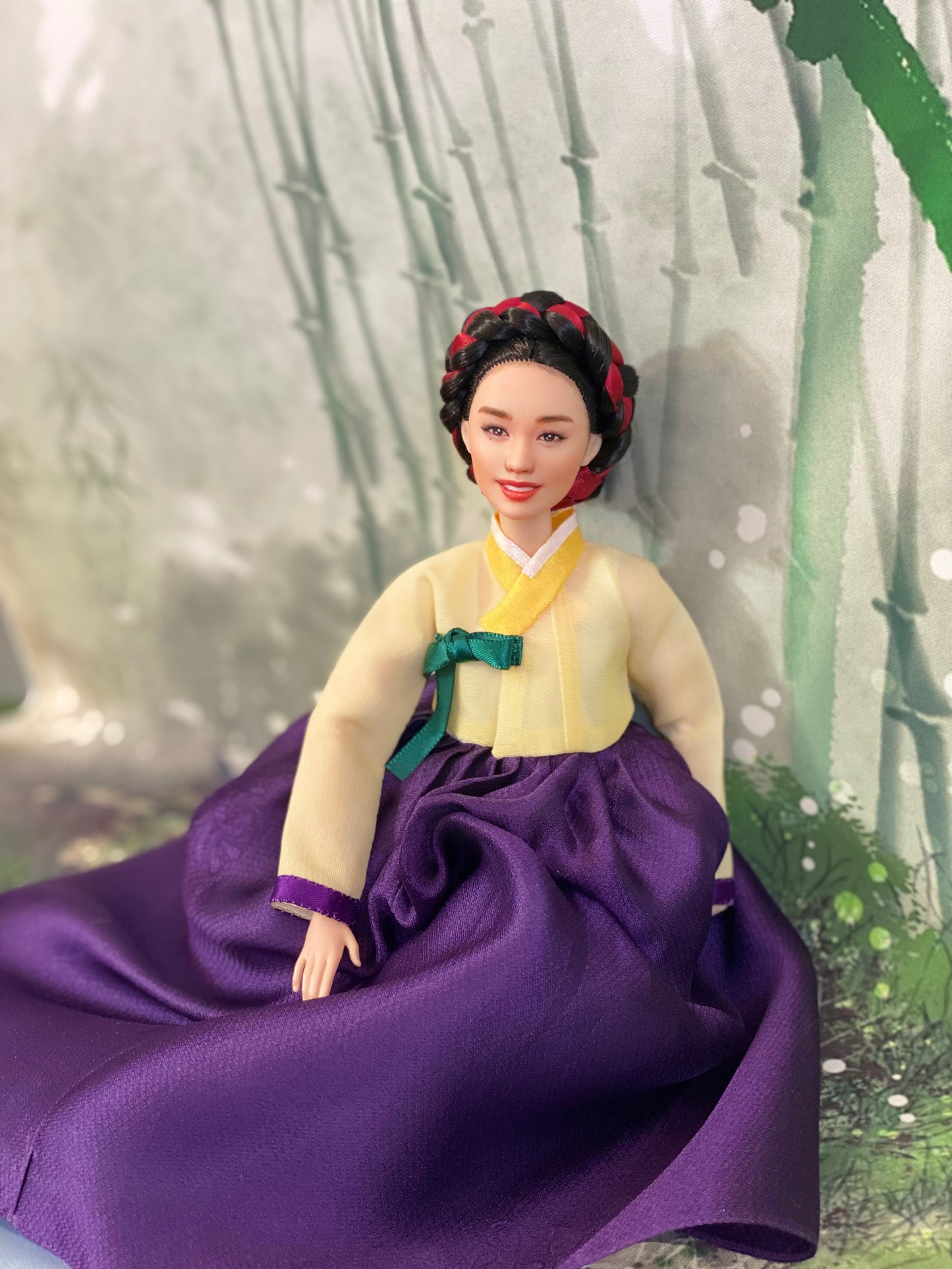 Doll Hanbok for 12"(30cm) doll - purple skirt + yellow Jeogori Hanbok set