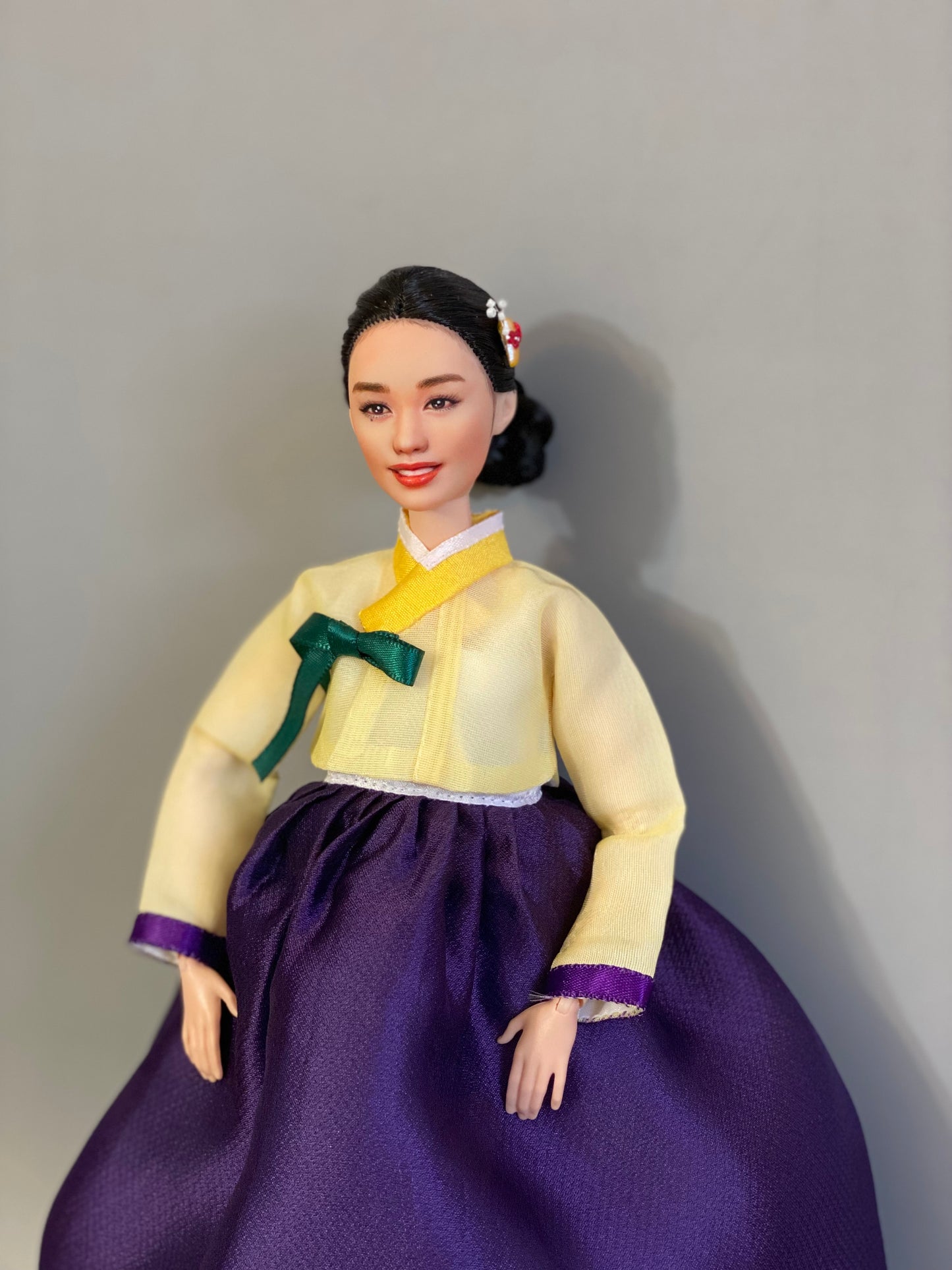 Doll Hanbok for 12"(30cm) doll - purple skirt + yellow Jeogori Hanbok set