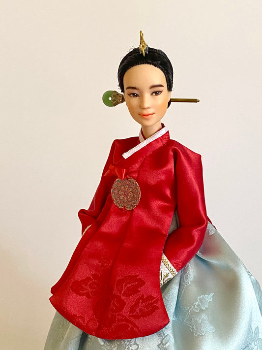 Doll Hanbok for 12"(30cm) doll - Red Dang-eui Hanbok set