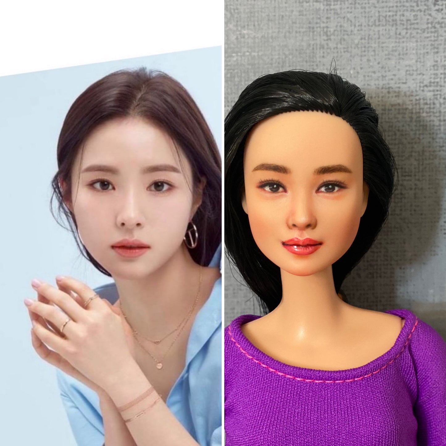 OOAK 12"(30cm) female doll face repainted w/ articulated doll body