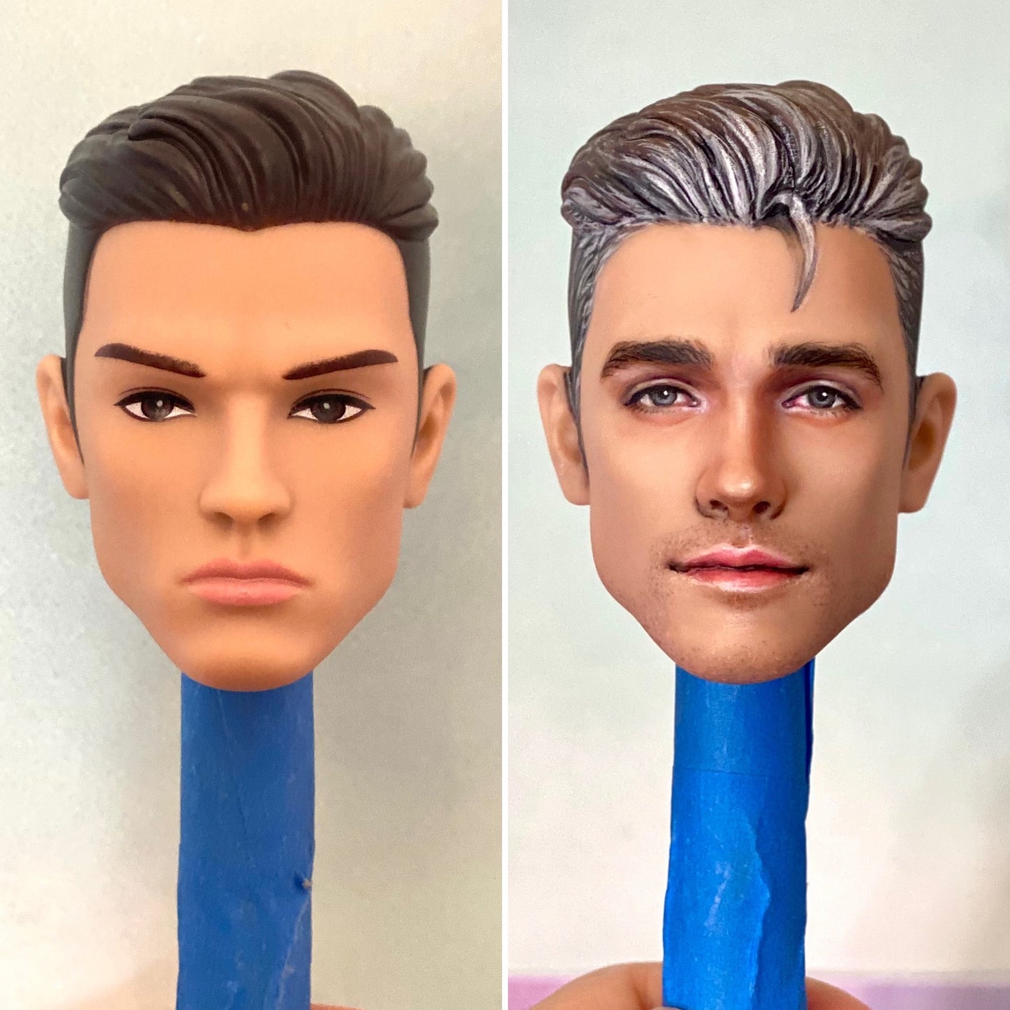 Cara de muñeca OOAK de 12" (30 cm) repintada con cuerpo de muñeca articulado