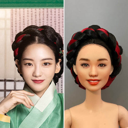 Korean traditional 'braided wig w/ ribbon wrapped' for 12" female doll up-hair styles