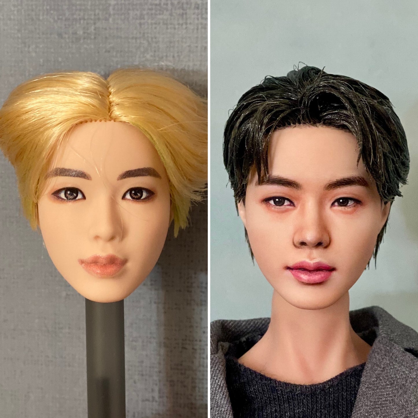 Cara de muñeca OOAK de 12" (30 cm) repintada con cuerpo de muñeca articulado